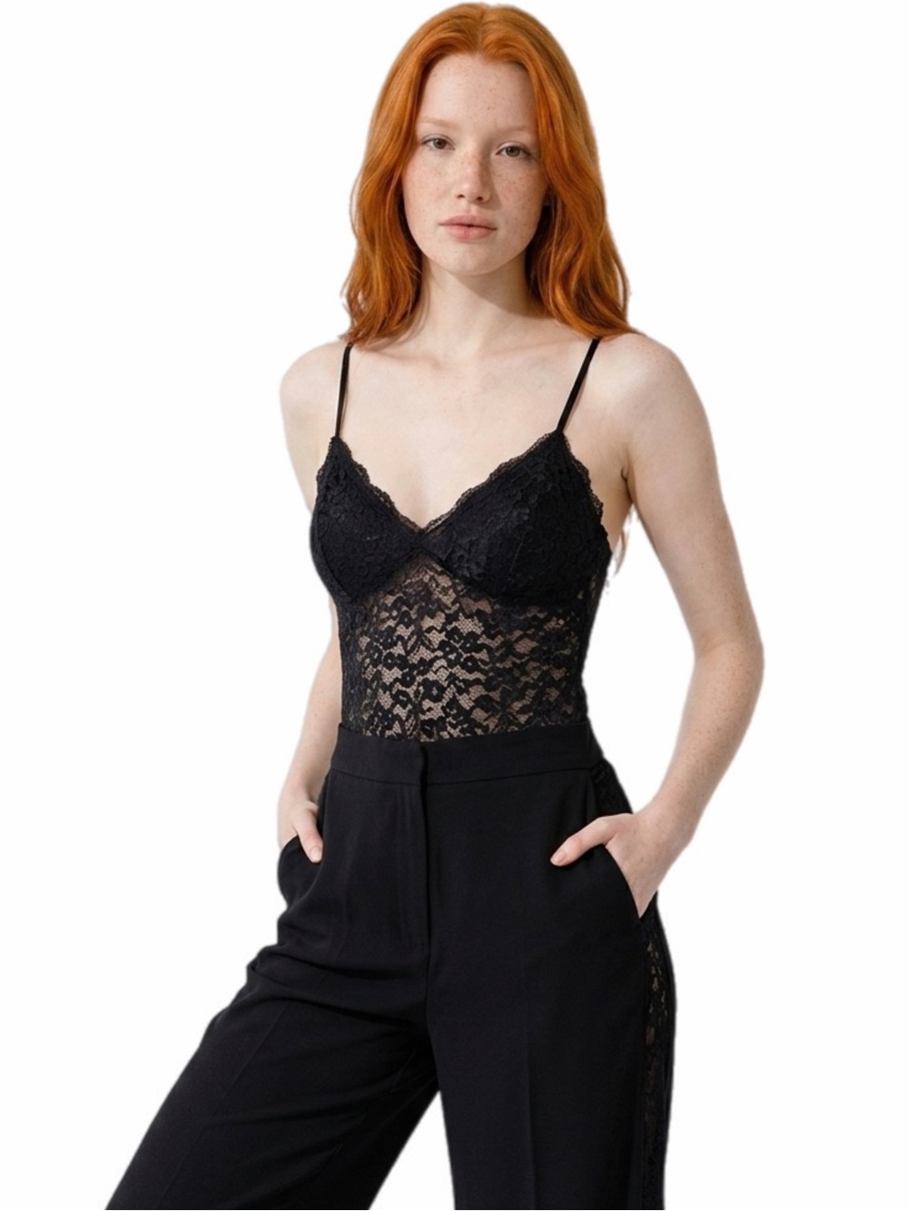90s European Vintage Floral Lace Bodysuit (Black) Size XS/S